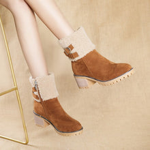 Load image into Gallery viewer, Women&#39;s thick heel leather buckle warm boots - Libiyi
