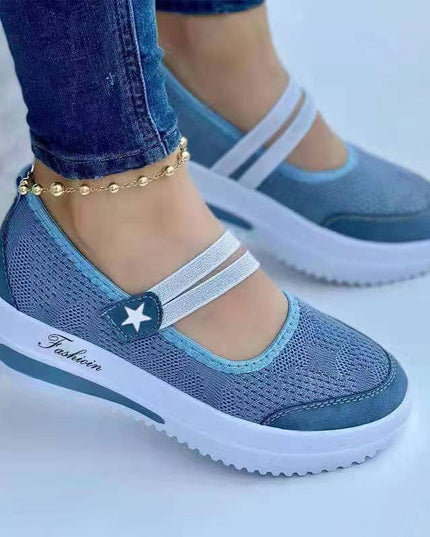 Libiyi Ladies Fly Knit Low Top Mesh Wedge Round Toe Shoes - Libiyi