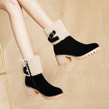 Load image into Gallery viewer, Women&#39;s thick heel leather buckle warm boots - Libiyi