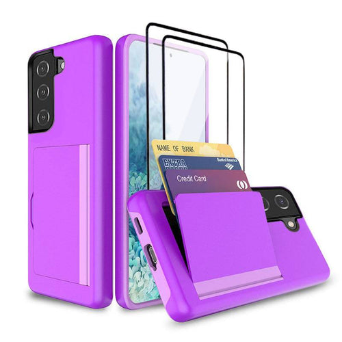 Armor Protective Card Holder Case for Samsung S21 FE(5G) With 2-Pack Screen Protectors - Libiyi