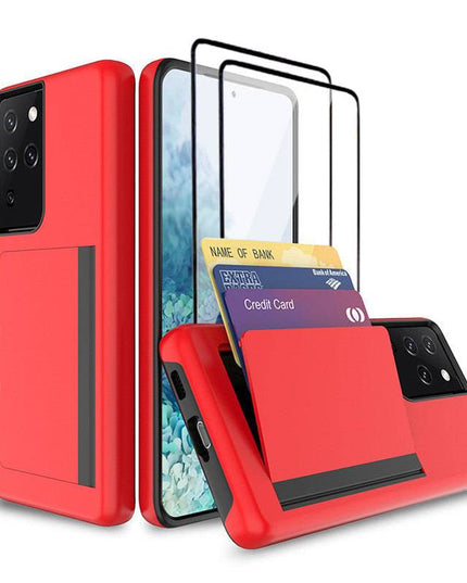 Armor Protective Card Holder Case for Samsung S Series With 2-Pack Screen Protectors - Libiyi
