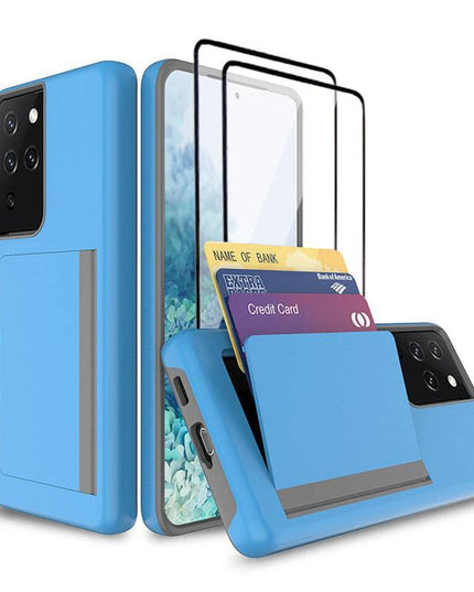 Armor Protective Card Holder Case for Samsung S Series With 2-Pack Screen Protectors - Libiyi