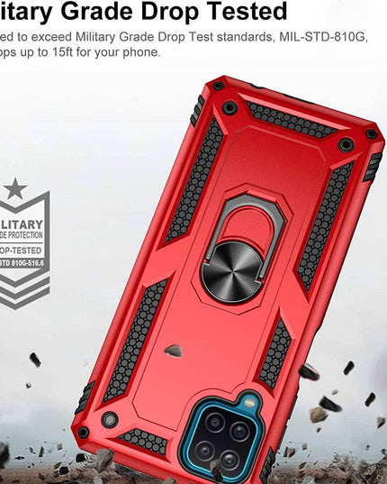 Samsung A12 Luxury Armor Ring Bracket Phone Case With 1-Pack Tempered Glass Screen Protector - Libiyi