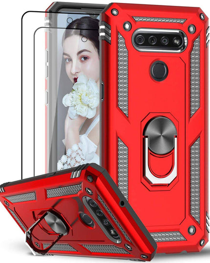 Luxury Armor Ring Bracket Phone Case For LG K51 With [2 Pack] Screen Protectors - Libiyi