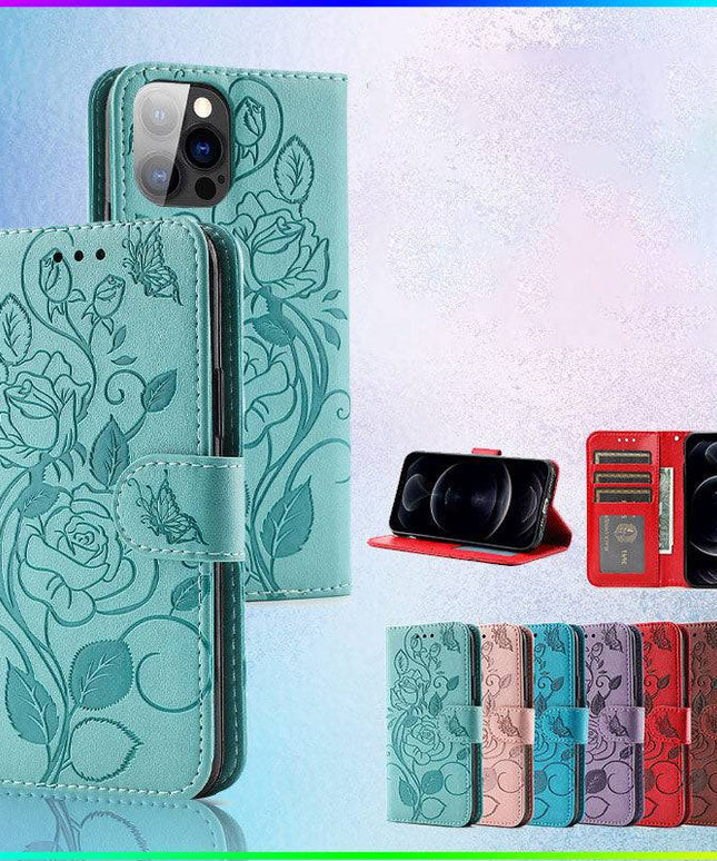 3D Embossed Rose Wallet iPhone Case - Libiyi