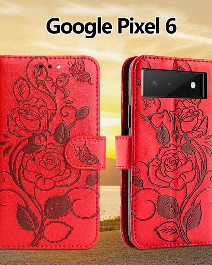 3D Embossed Rose Wallet Case For Google Pixel 6 - Libiyi