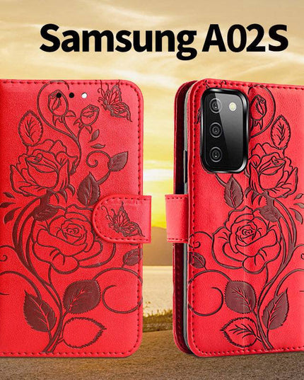 3D Embossed Rose Wallet Case For Samsung A02S - Libiyi