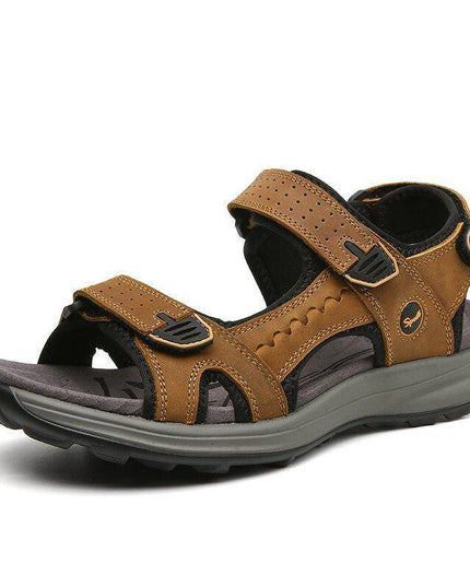 Libiyi Men Comfy Cowhide Leather Opened Toe Hook Loop Outdoor Sport Sandals - Libiyi