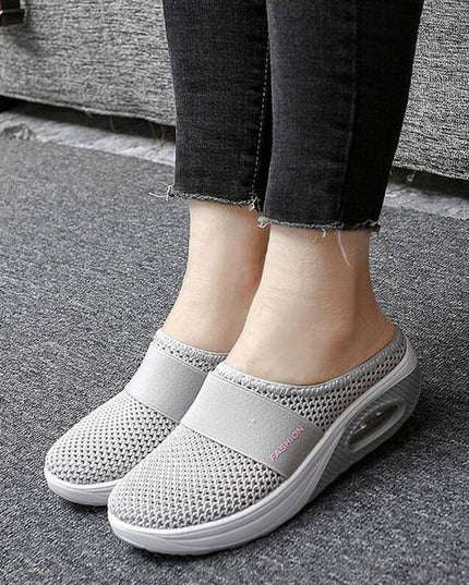 Libiyi Women Daily Fly Knit Fabric Summer Air Cushion Mule Slippers - Libiyi