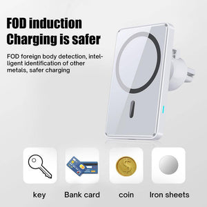 15W Fast Wireless Magnetic Strong Suction Charger Car Holder Air Vent Bracket For iPhone - Libiyi
