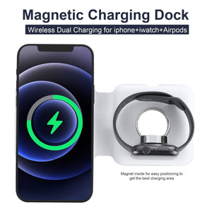 15W Qi Wireless Magnetic 2 in 1 Foldable Fast Charger for iPhone 12 11 Airpods Apple Watch - Libiyi