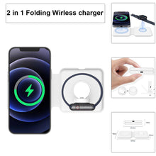 Load image into Gallery viewer, 15W Qi Wireless Magnetic 2 in 1 Foldable Fast Charger for iPhone 12 11 Airpods Apple Watch - Libiyi