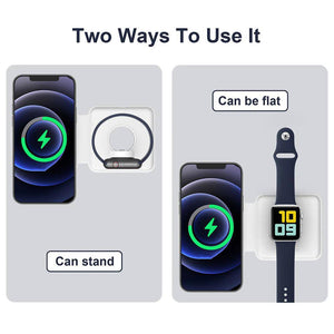 15W Qi Wireless Magnetic 2 in 1 Foldable Fast Charger for iPhone 12 11 Airpods Apple Watch - Libiyi