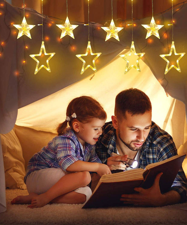 LED Star Curtain Lights 12 Stars 8 Modes Christmas String Lights - Libiyi