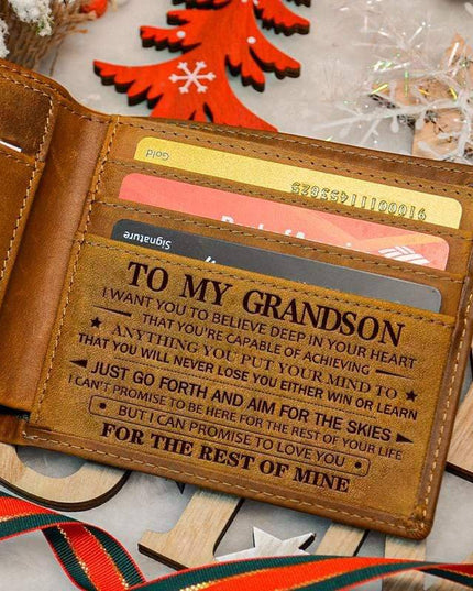 To My GrandSon - Premium Cow Leather Card Wallet - Libiyi